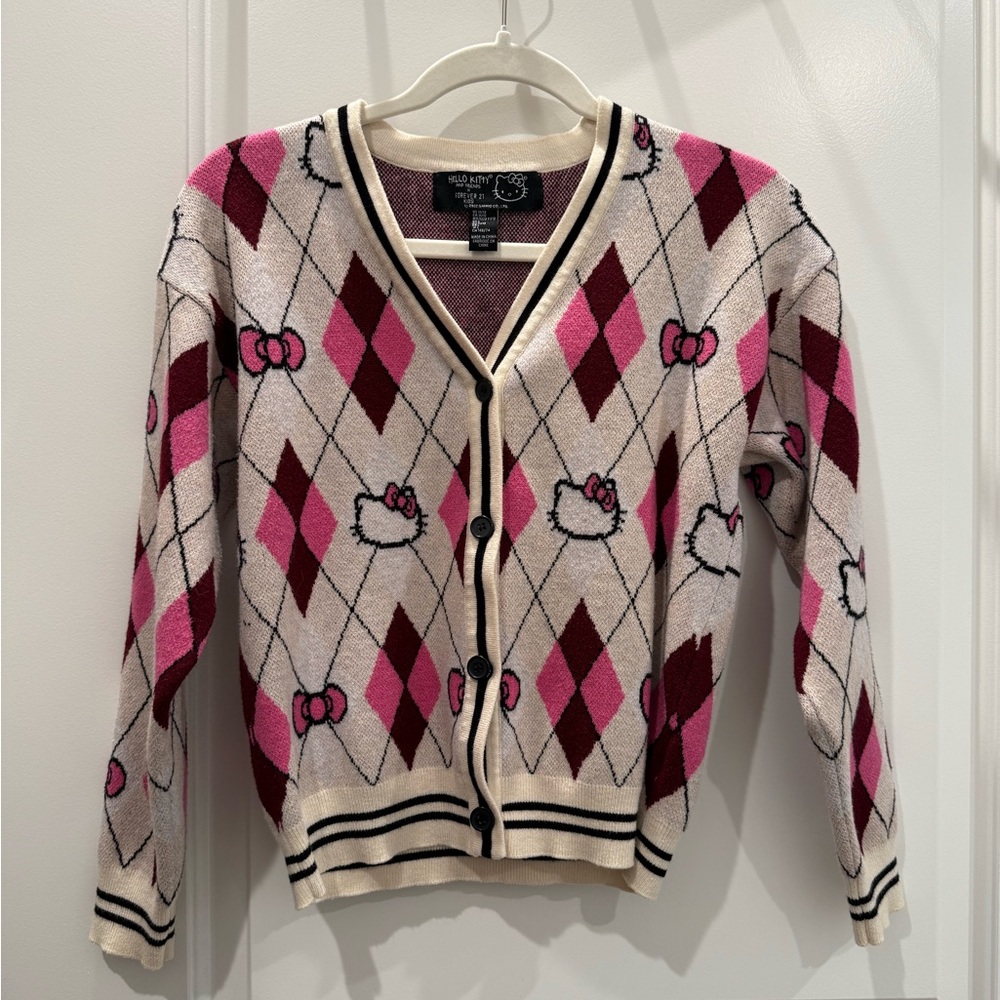 Forever 21 Pink and Brown Argyle Cardigan
